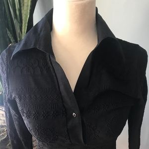 Naracamicie Black Textured Form Fitting Blouse - image 1